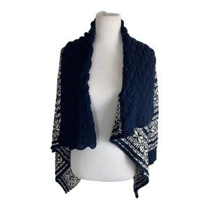 Cliche' Womens Sweater Adult Size Small Blue Cowl Neck Western Cardigan